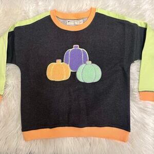 Halloween Pumpkin Embroidery Sweatshirt Neon Organic Cotton Monica + Andy Sz 6/7